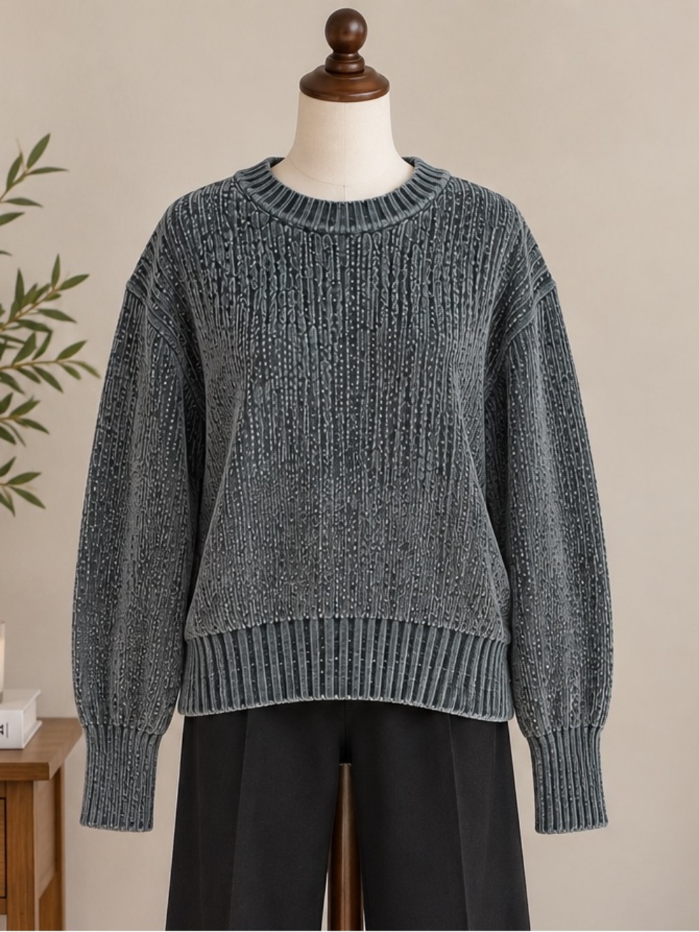 Cozy Grey Chenille H&M Sweater M Chunky Knit Cabin Core Minimalist Fall
